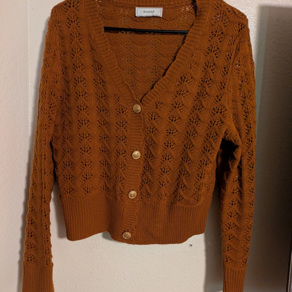 Retro Rust Knit Cardigan Sweater